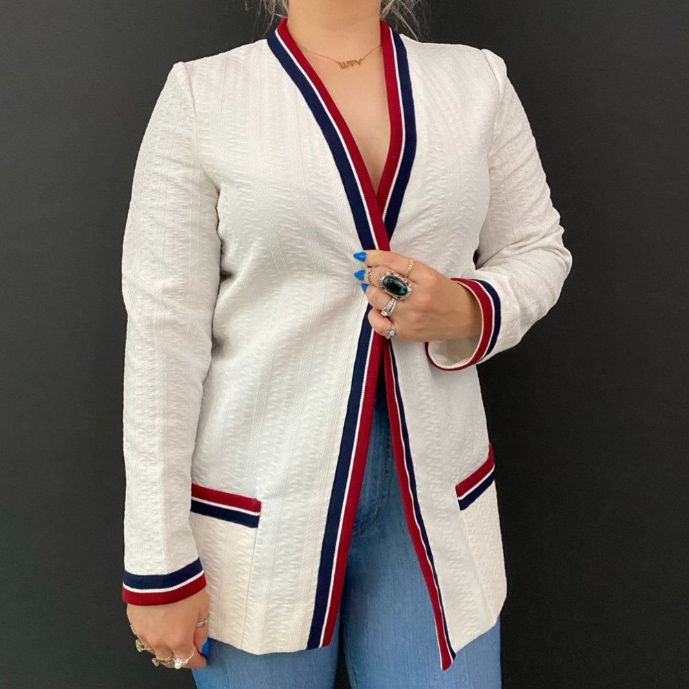 60s/70s Butte Nautical Knit Textured Open Front Cardigan